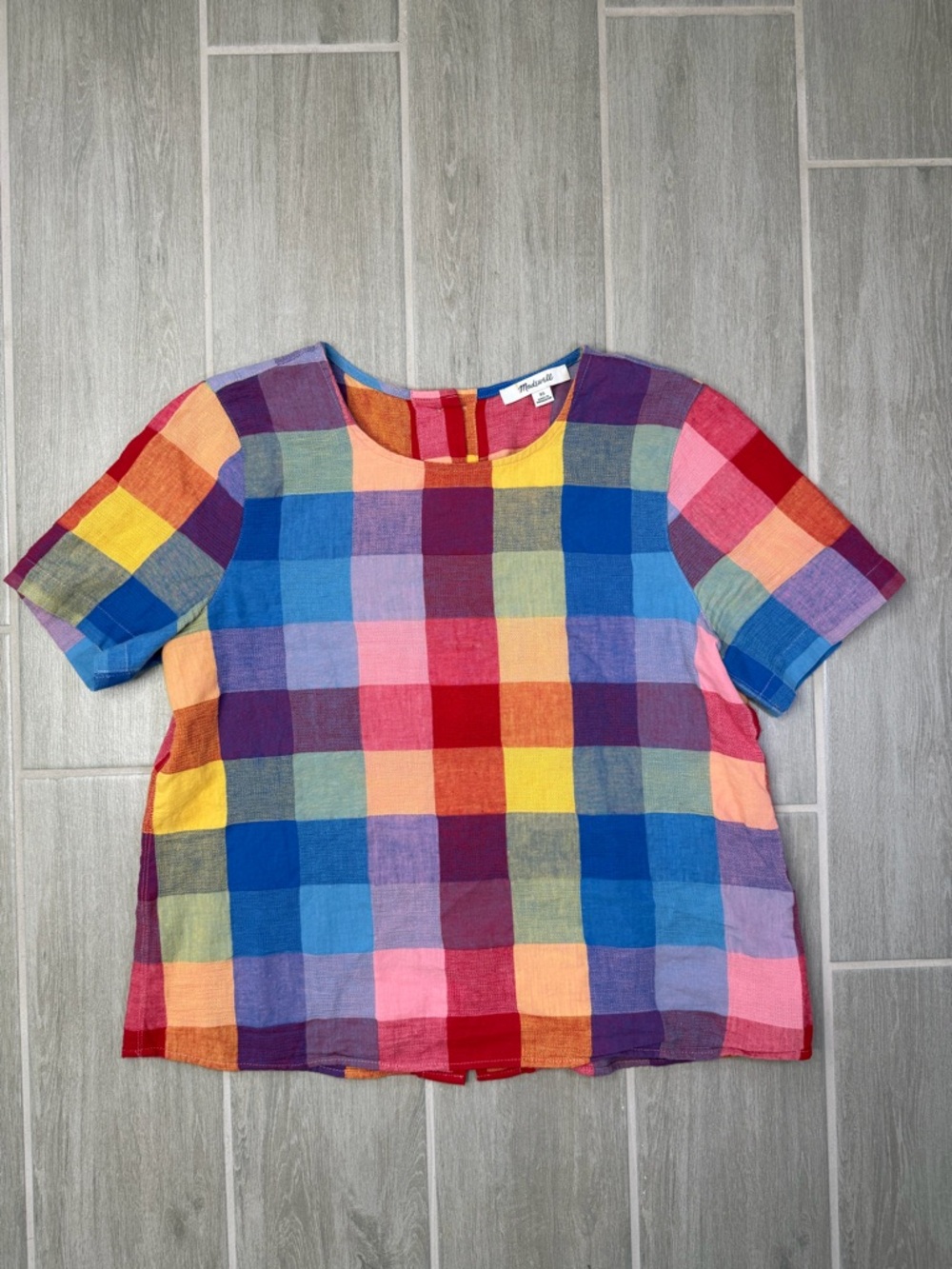 Madewell Multicolor Plaid Button-Back Cotton Top